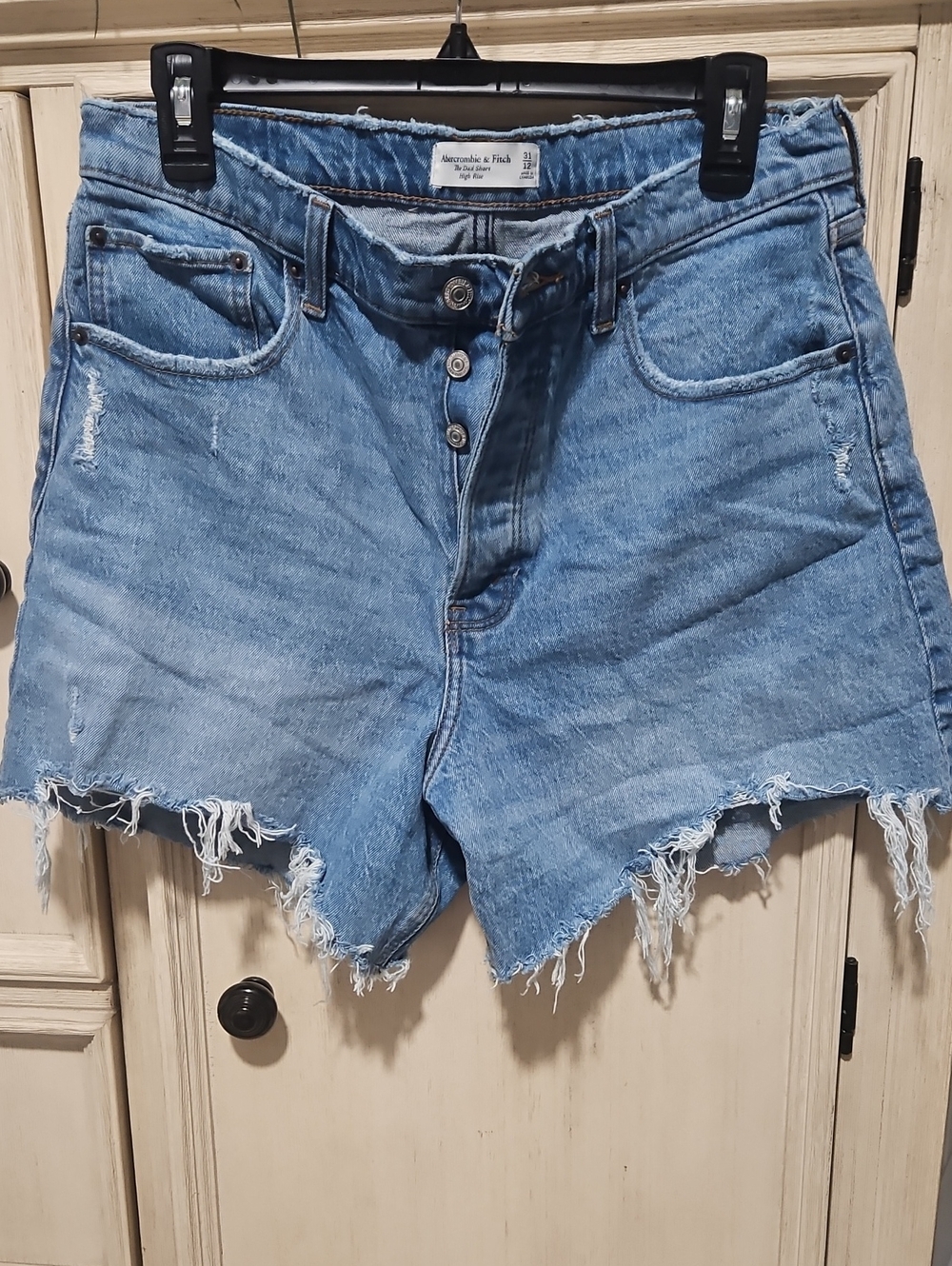Abercrombie & Fitch Light Blue Distressed High-Rise Denim Shorts